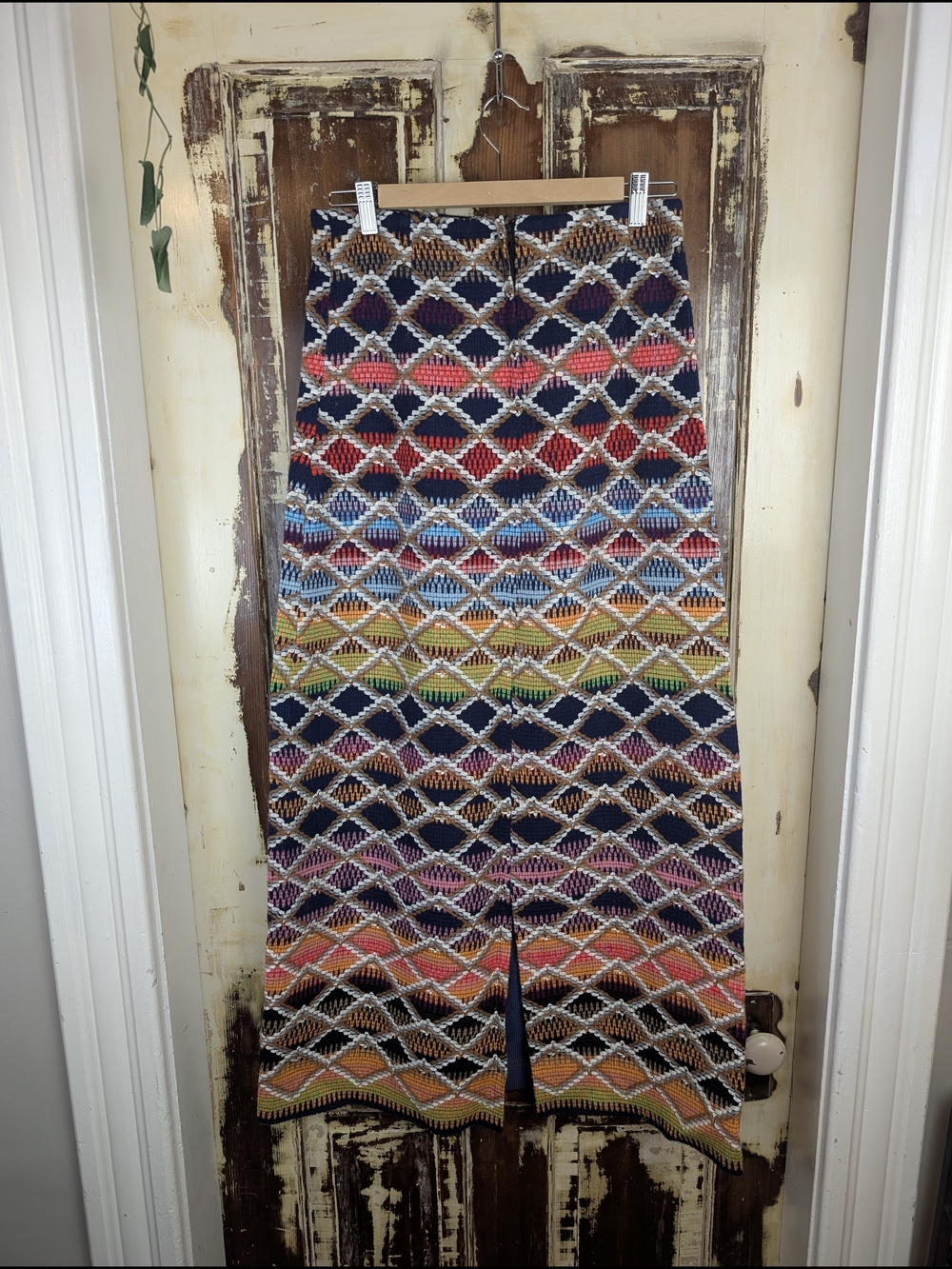 Handmade Multicolor Woven Geometric Boho Maxi Skirt Western Festival Size M - Picture 4 of 9